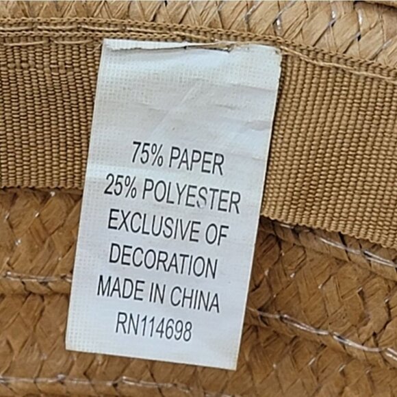 Women's Floppy Wide Brim Straw Summer Hat Tan & Navy - Picture 9 of 10